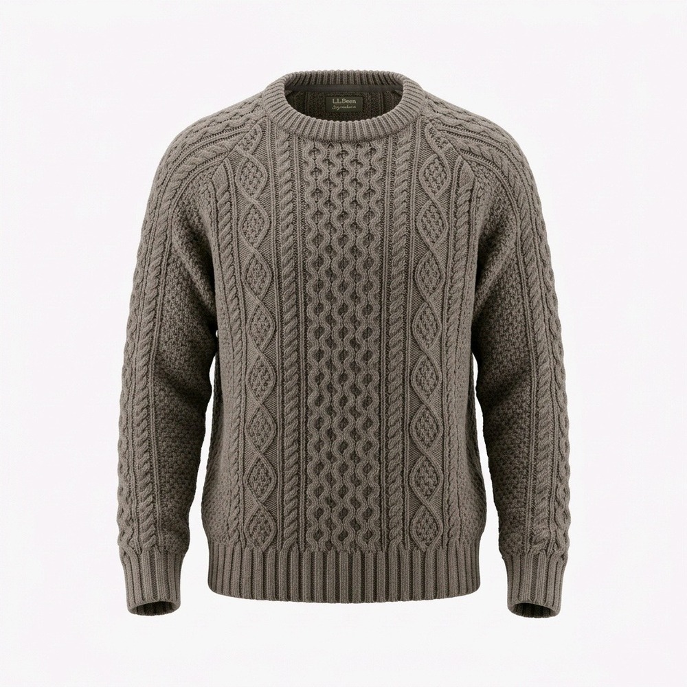 LL Bean Signature Gray Cotton Fisherman Cable Knit Sweater XL 505183 New